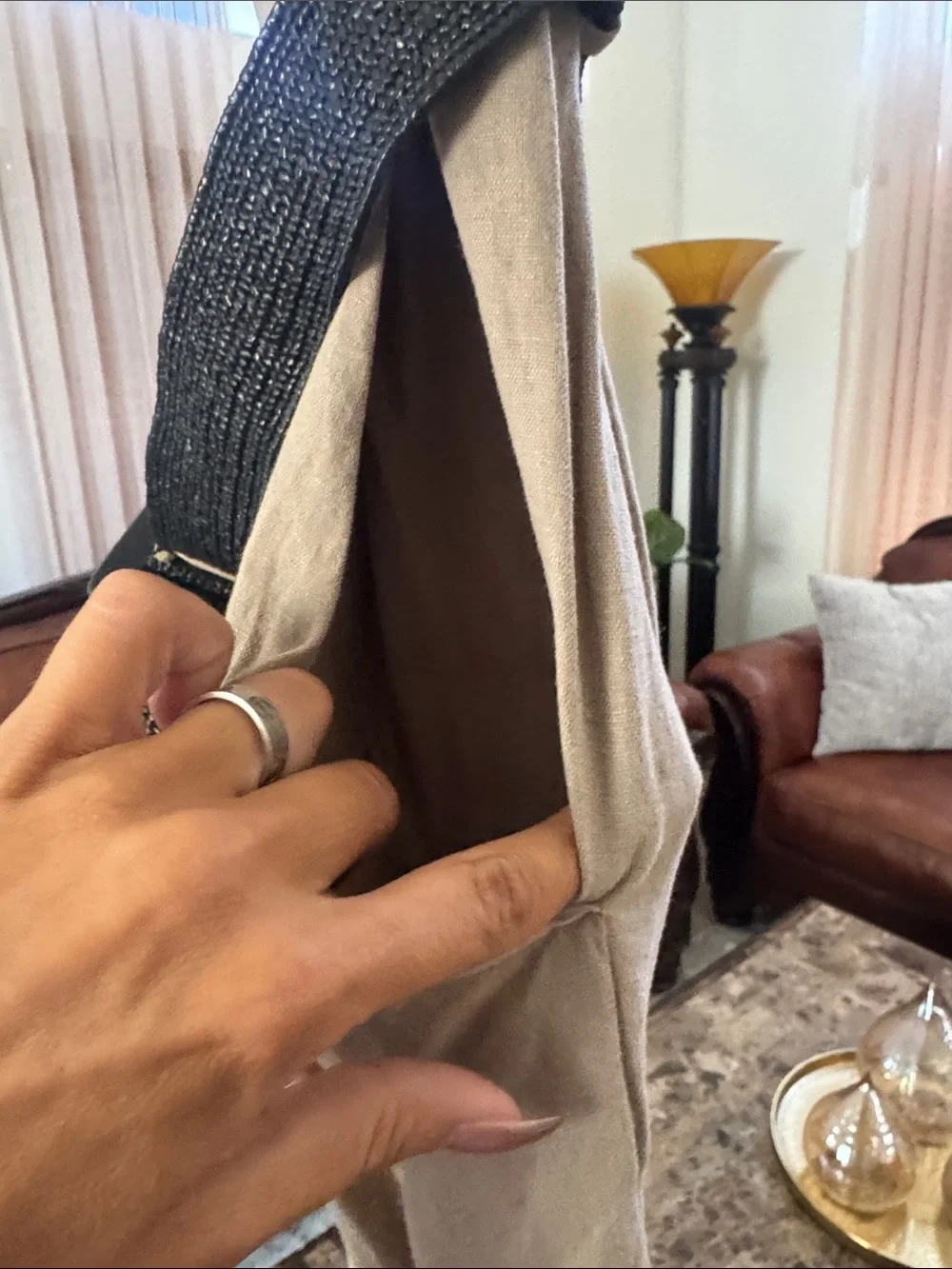 Zara Taupe Curtain Panel with Black Tie